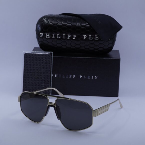 Philipp Plein SPP106M 0302 Aviator Sunglasses – Gold/Smoke - Picture 1 of 10